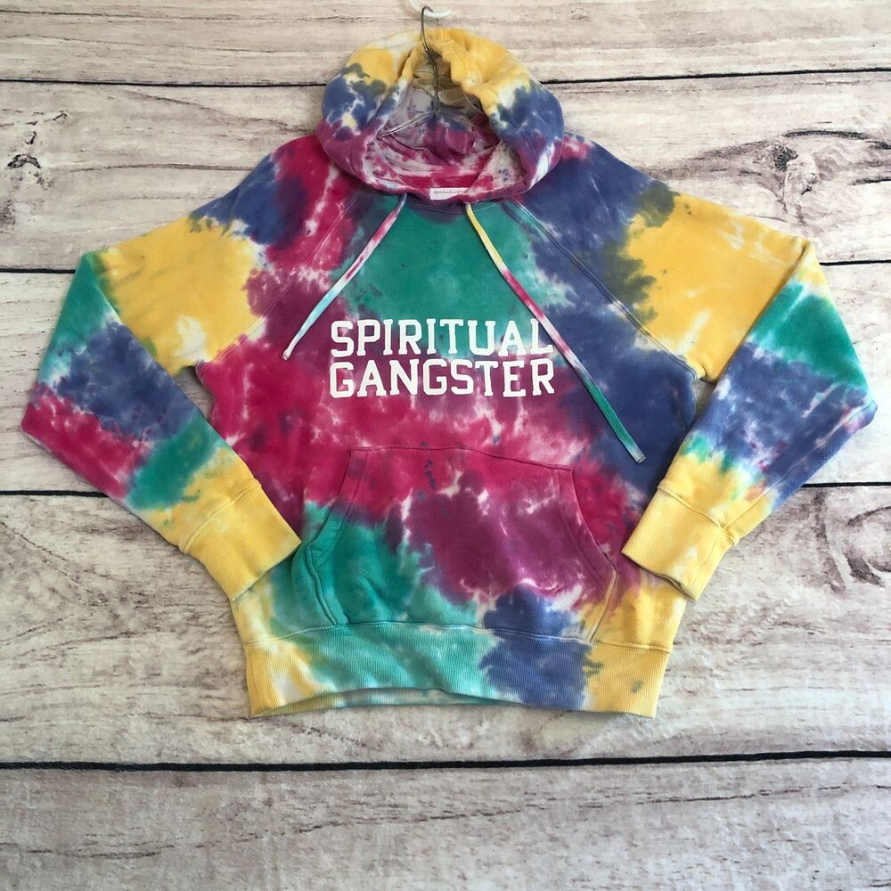 Spiritual Gangster Sweatshirt Hoodie Medium Tie Dye Pullover Logo Spell Out Yoga